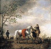 Philips Wouwerman Cavalier Holding a Dappled Grey Horse oil on canvas